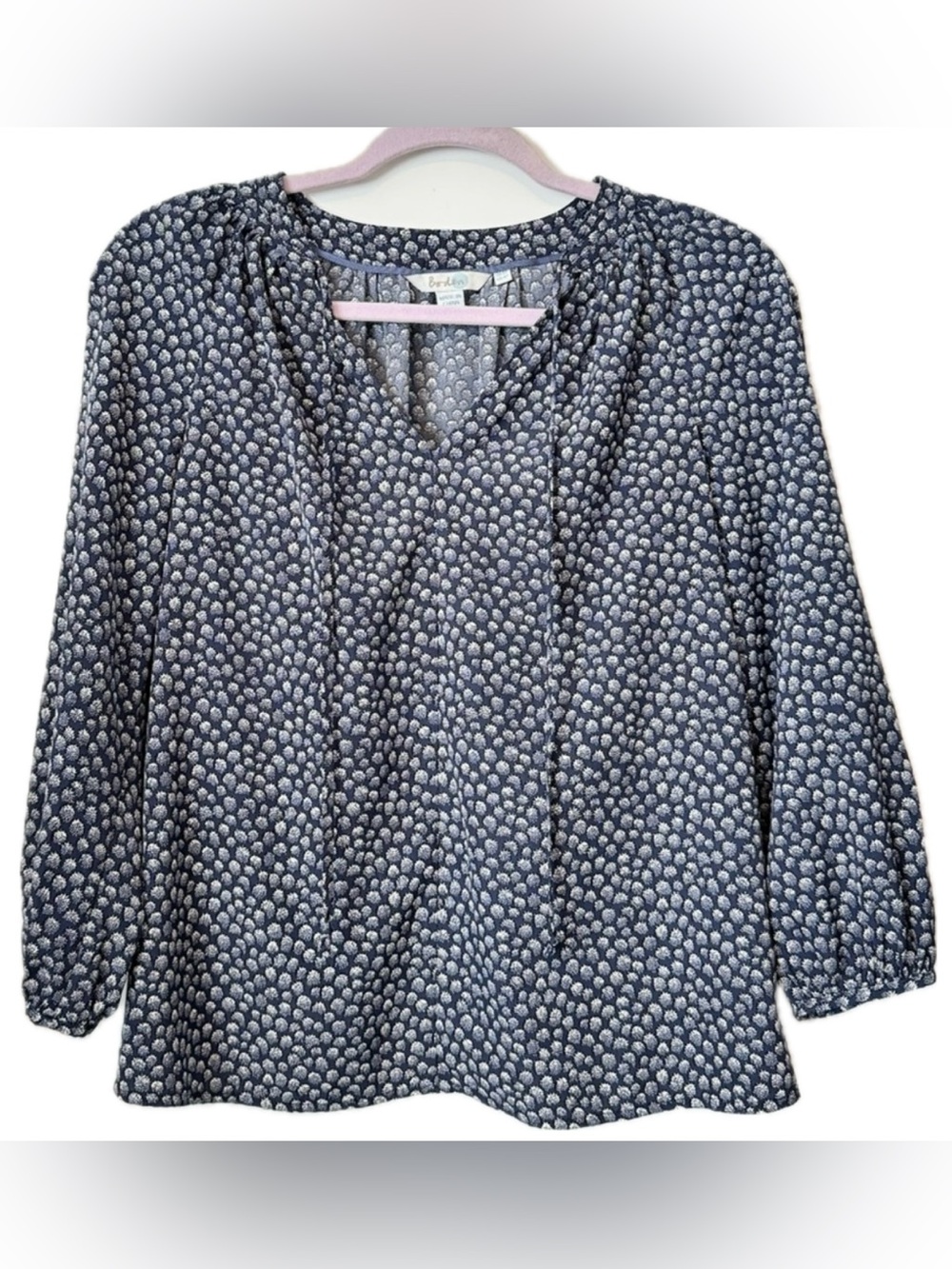 Boden Petite Blue Floral Print Blouse 3/4 Sleeve V Neck Work Office Top 4P